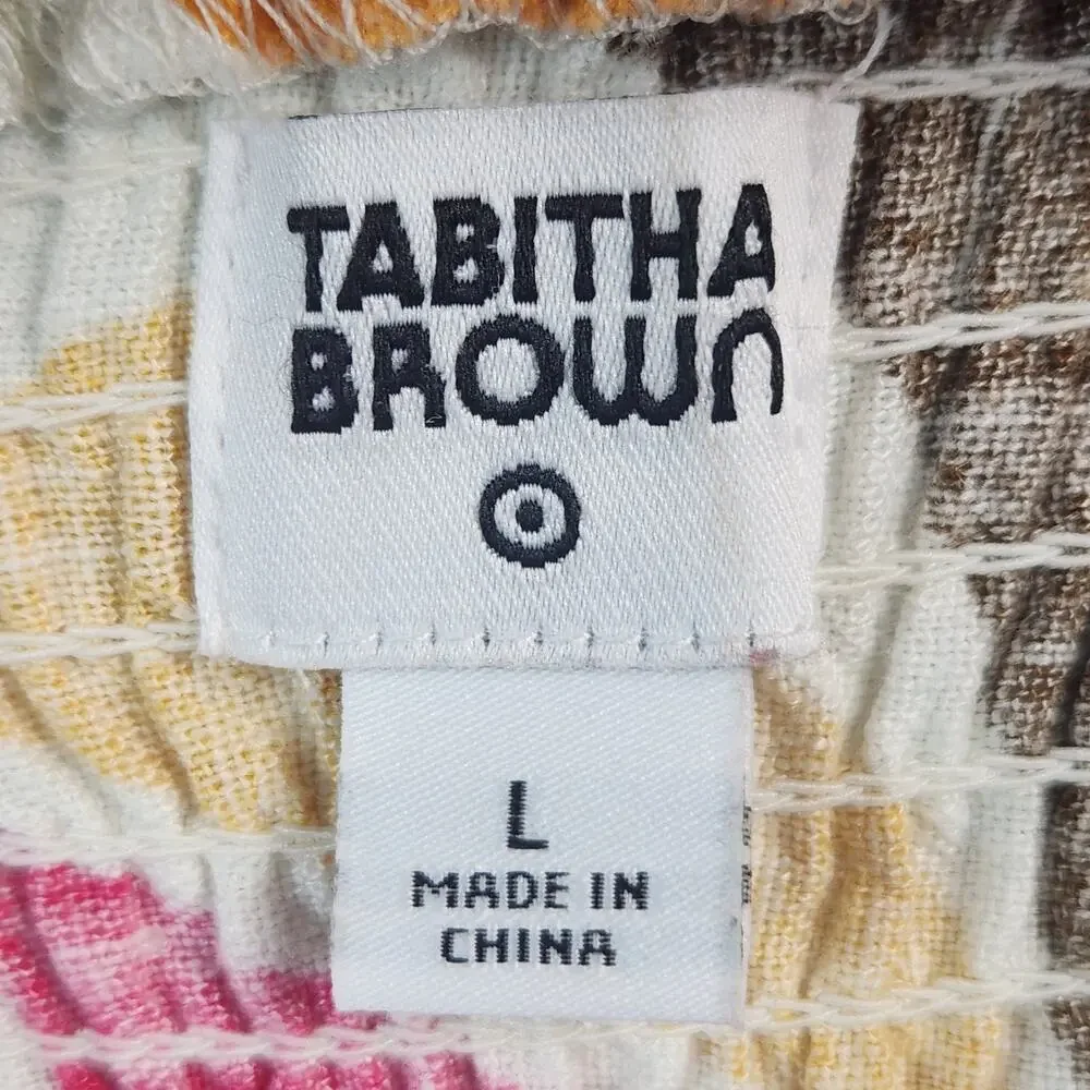 Tabitha Brown Target Mini Dress Women SZ LG Botanical Print Linen Blend Pockets - Picture 3 of 16